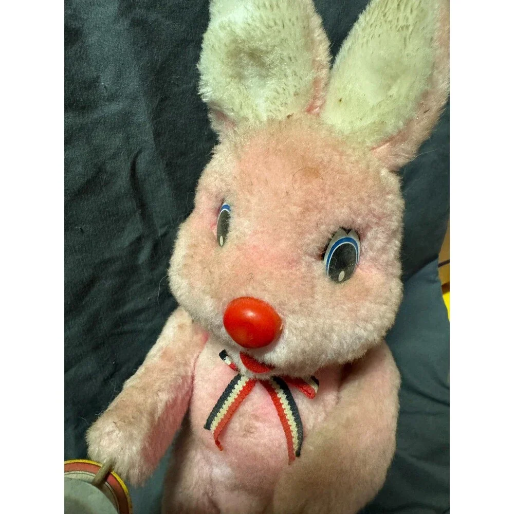 Vintage Son-Ai Toys Japan Pink Bunny Rabbit Drummer Tin Litho Battery Toy Parts